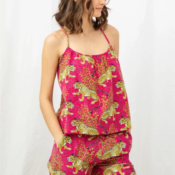 Printfresh Organic Cotton Cami & Cropped Bottom PJs - Hot Pink Bagheera - Sz L - Picture 4 of 9